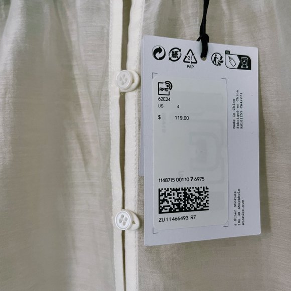 NWT & Other Stories Drawstring Waist Blouson Sleeve Blouse White Sz4 - Picture 5 of 10